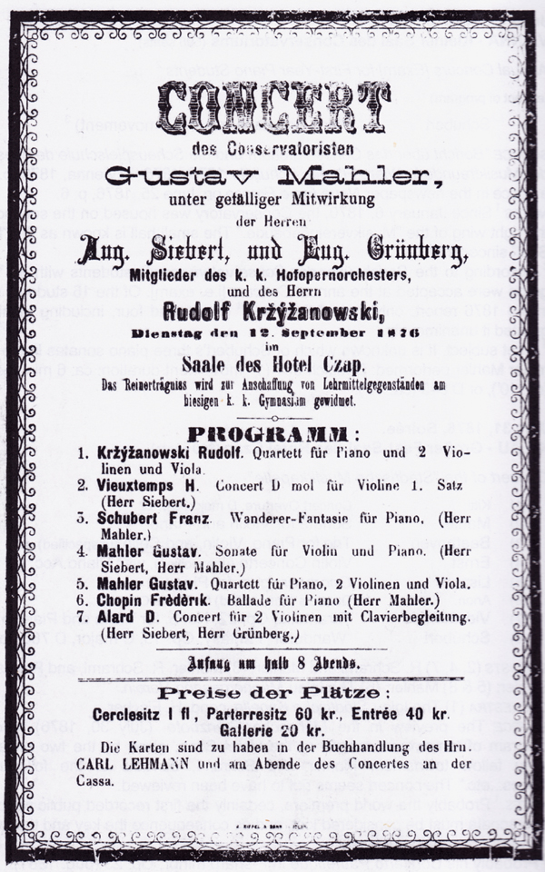Facsimile of the handbill for the concert at the Czap Hotel, Iglau, on 12 September 1876