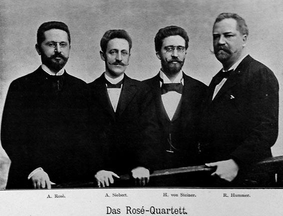 Black and white half length photograph of the Ros Quartet c. 1898.