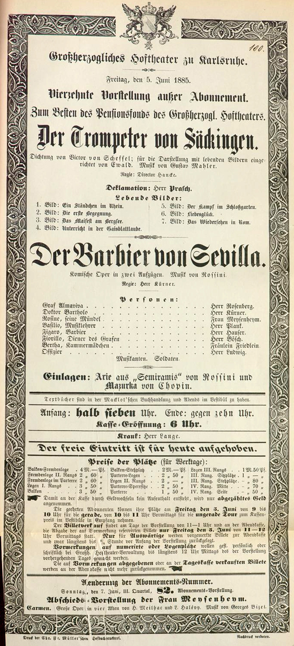 Colour facsimile of the playbill for the performance at Karlsruhe