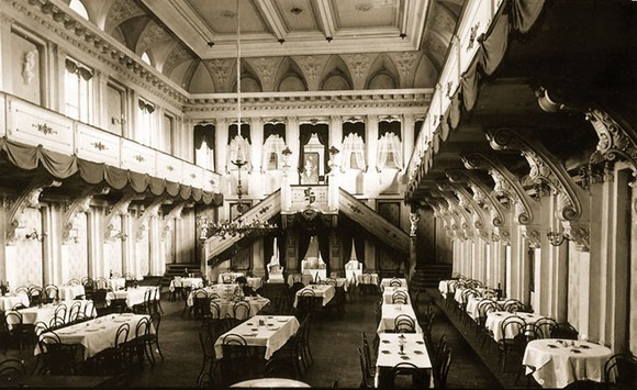 Sepia photograph of the main room at the Czap Hotel, Iglau (Jihlava), c. 1900