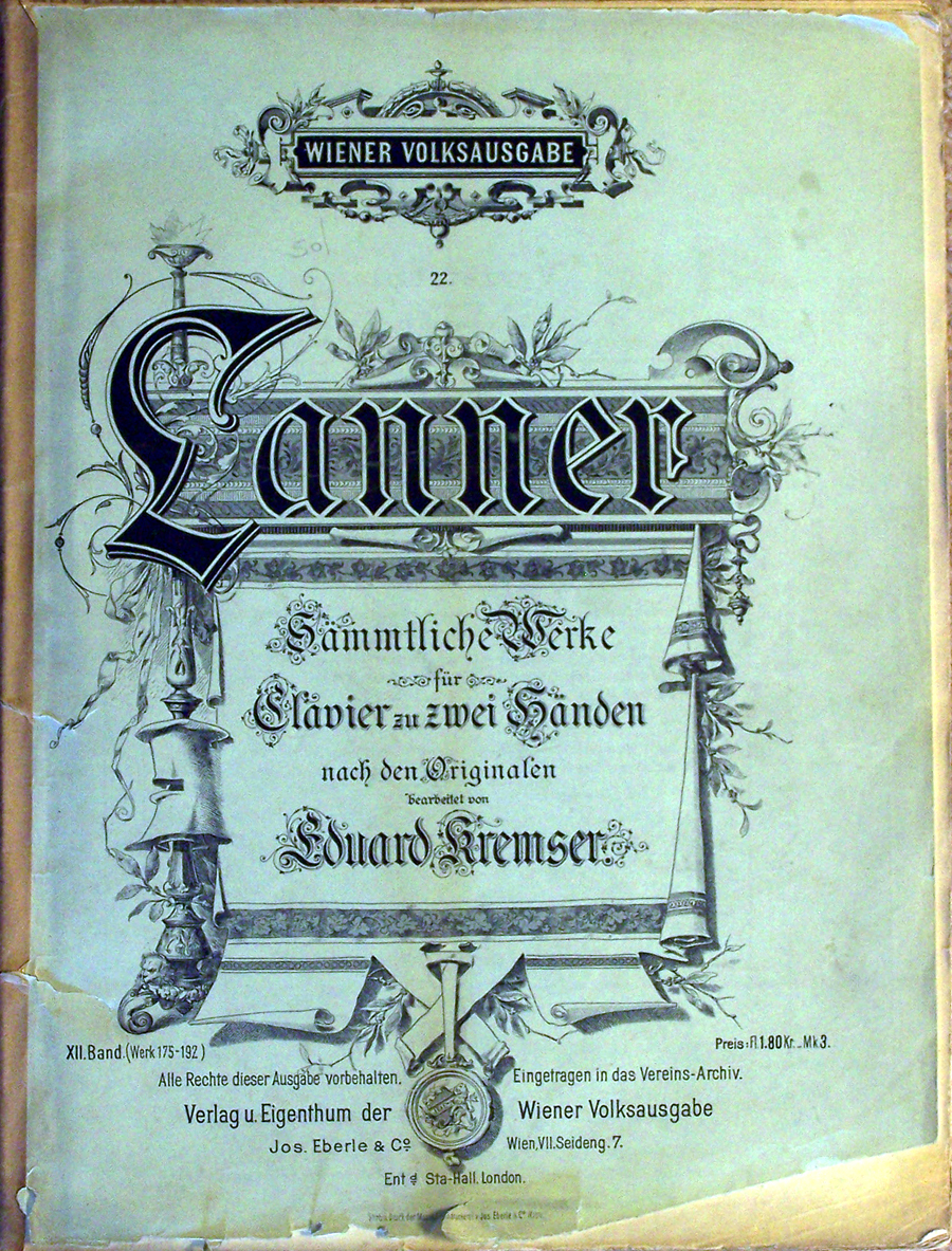 Colour facsimile of the outer front cover of Lanner, Smmtliche Werke, [Band 12], (Vienna: Josef Eberle & Co., 1889)