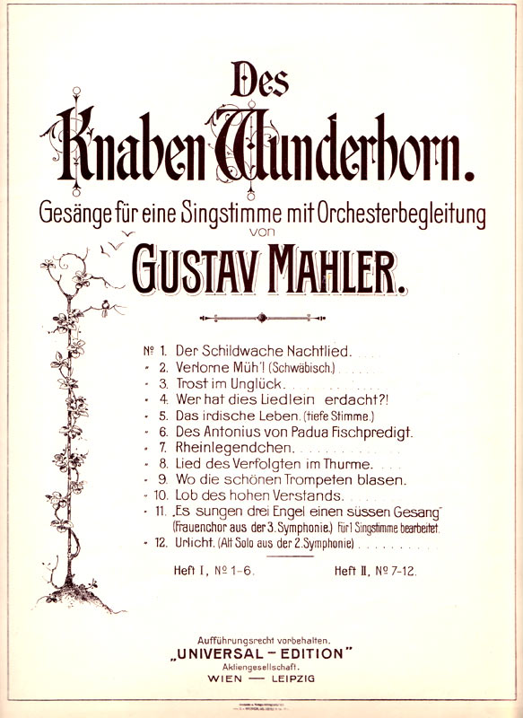 Des Knaben Wunderhorn, voice and piano, second  edition, second issue (1911), title page