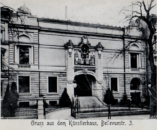 B&W photograph of the front facade of the Kunsterhaus, Berlin (from a postcard)