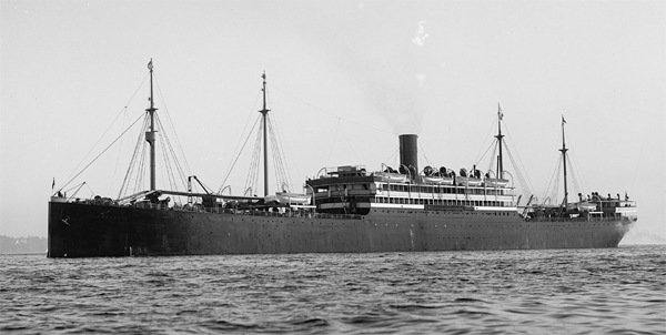 B&W photograph of the S.S. Praetoria