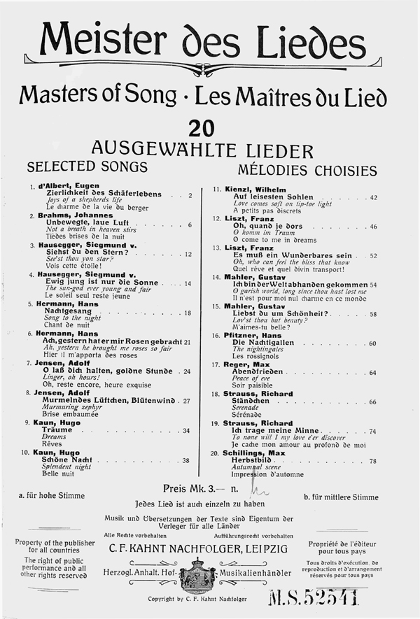 colour facsimile of the title page of Meister des Liedes