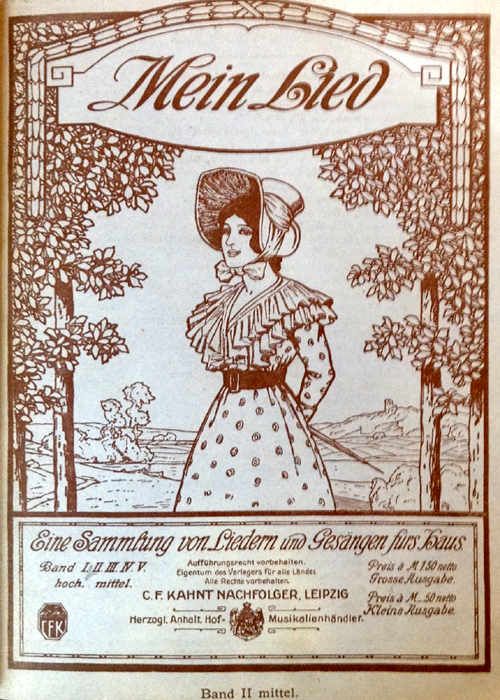 Colour facsimile of the Front wrapper of Mein Lied (which included 'Liebst du um Schnheit')