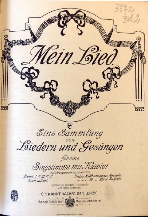 colour facsimile of the title page of Mein Lied vol. II (Liebst du um Schnheit)