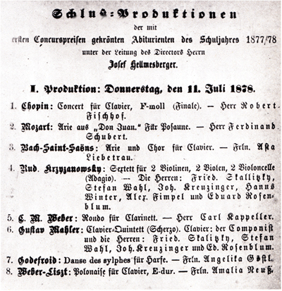 Facsimile of the printed Programme for the first concert of Schlu-Produktion, 11 July 1878