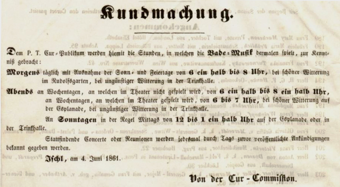 Colour facsimile of an announcement in the Salzburg Fremdenliste