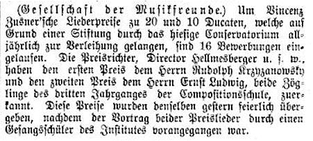 Facsimile of a press report of the result of the 1878 Zusner Competition.