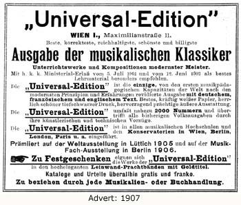 A b&w advert for Universal-Edition (1907)