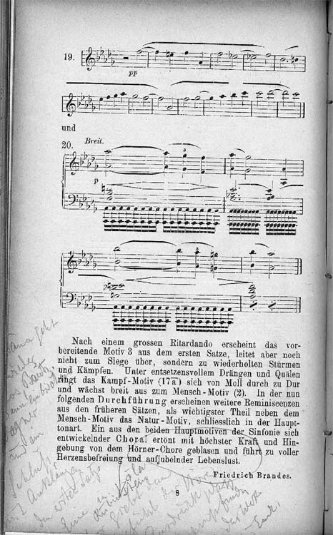 B & W image of an annotated programme note on Symphony No.1, 16 December 1898, p. 8