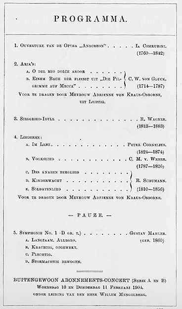 Black and white facsimile of the concert programme