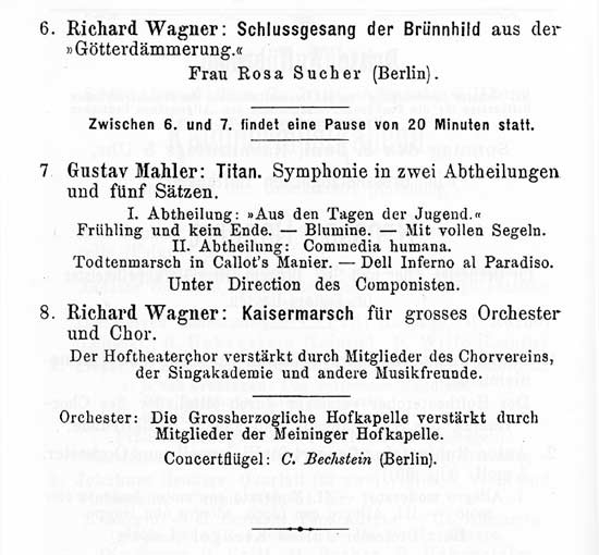 Programme - Weimar, 3 June 1894: Mahler I conducted by the composer