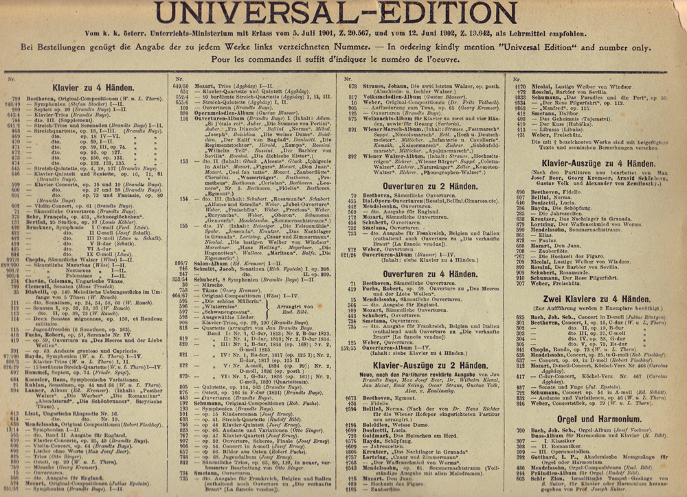 colour facsimile of the Piano duet arrangement, first edition, third issue, back wrapper