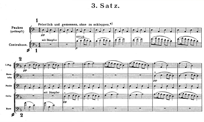 Mahler, Symphony No. 1, full score, first edition (PF1), first 16 bars of the third movement