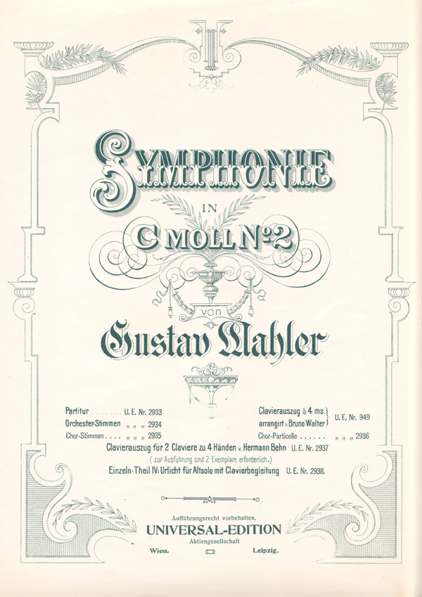 Colour facsimile of the title page of the fourth edition of the vocal score of Urlicht