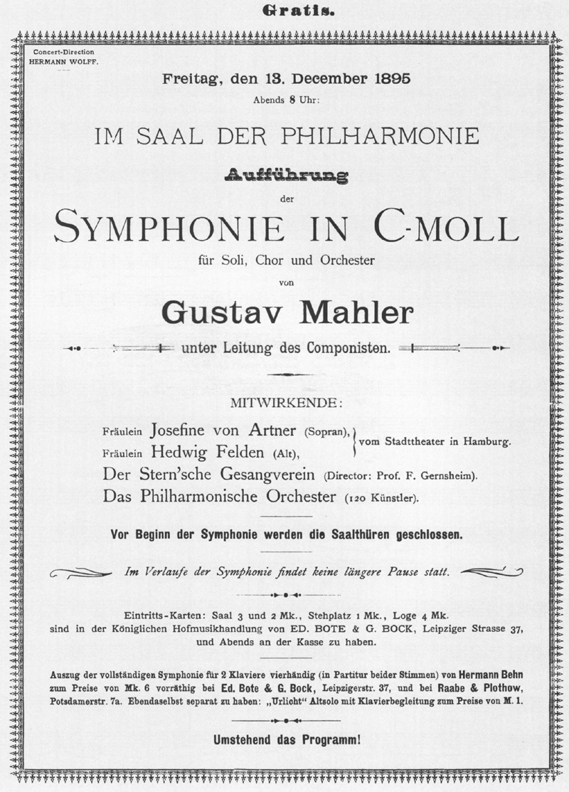 Greyscale image ofthe handbill for the first complete performance of the Second Symphony