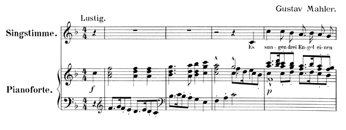 Shows bb. 1-4 of the piano-vocal version (F major)