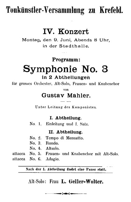 Black and white image of the programme of the first perfomance of the Third Symphony