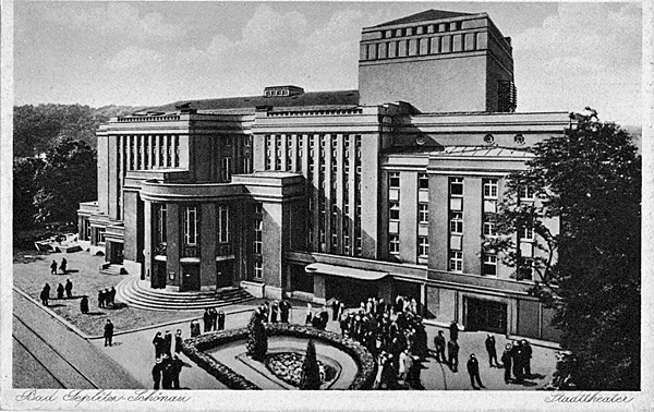 View of the rebuilt Stadttheater, showing the main entrance